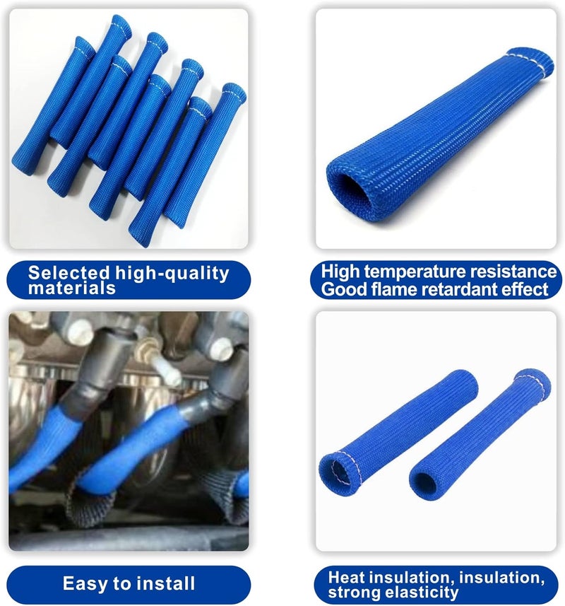 Ummickl Store Spark Plug Wire Heat Shield 8pcs 2500° Spark Plug Heat Shield Sleeve Spark Plug Boot Protector Spark Plug Covers For LS1/LS2 (Blue) - Image 3